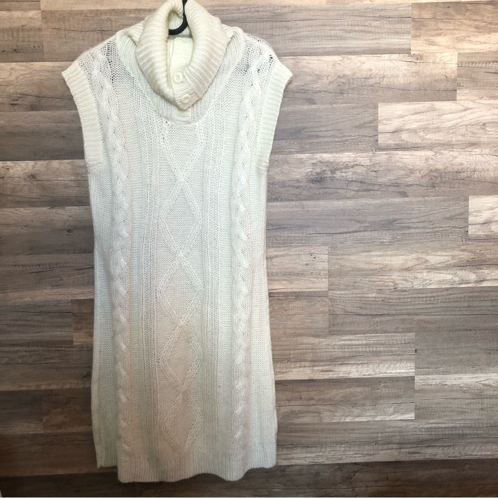 CREAM Chunky Cable Knit Turtleneck Minimalist Sweater Dress Small
